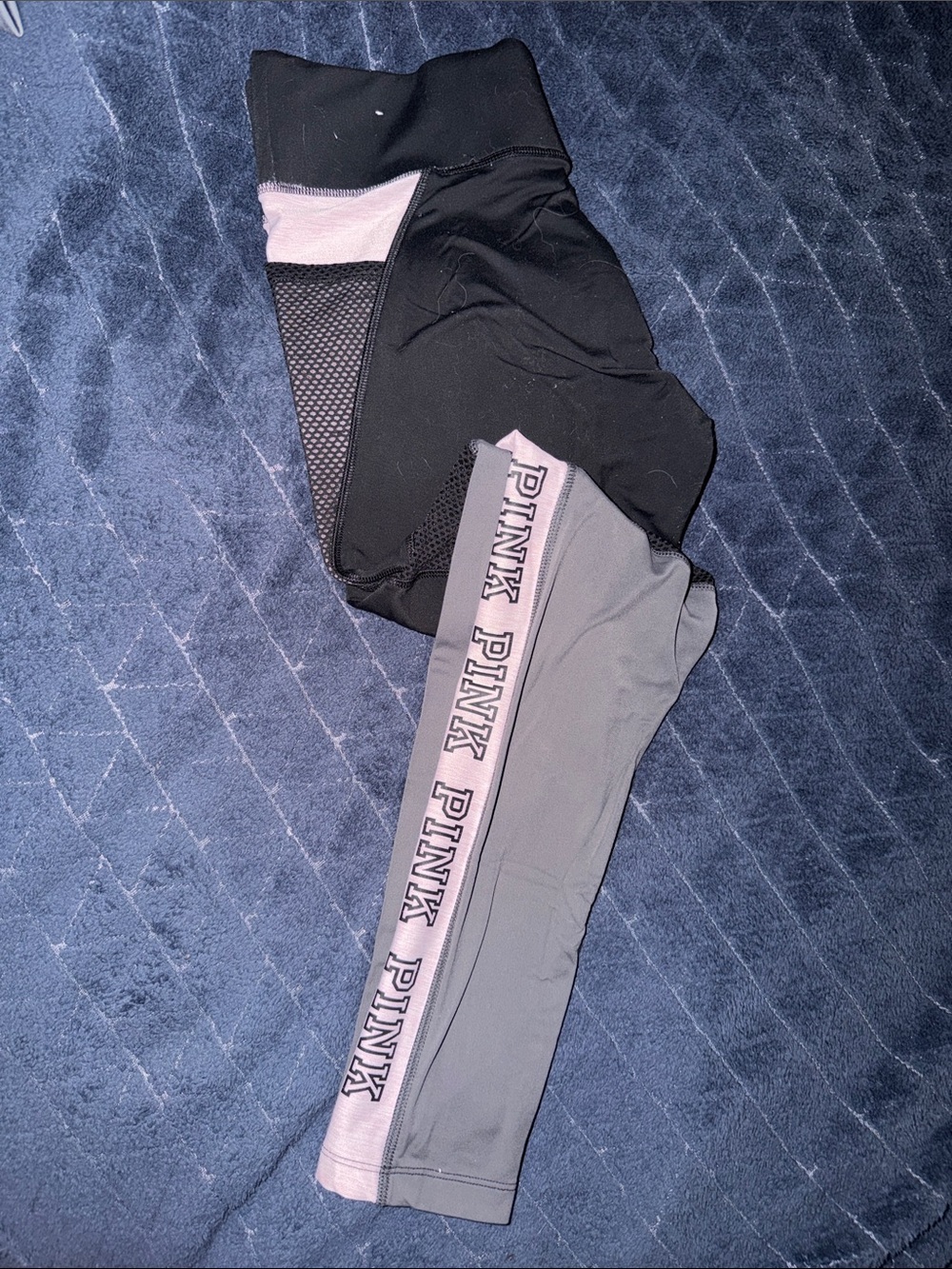 PINK Victoria's Secret Black & Gray Leggings with Pink Logo Trim